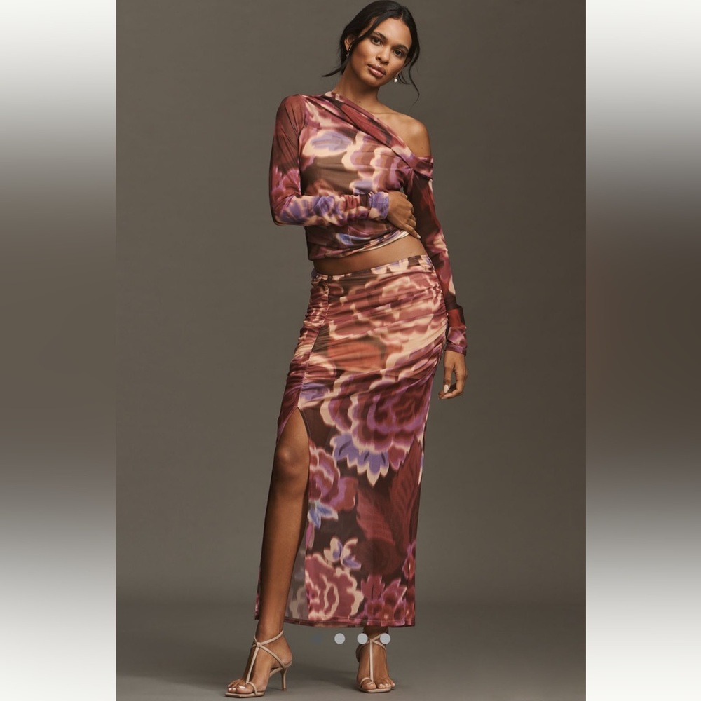 ANTHROPOLOGIE RUCHED SIDE-SLIT MAXI SKIRT